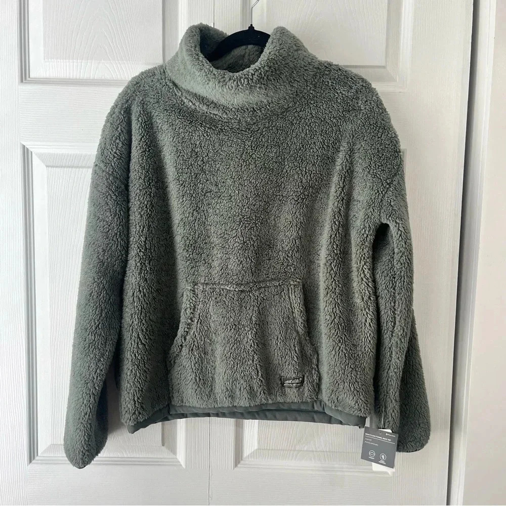 Eddie Bauer Snug Plush Funnel Neck Top Women's Med Olive Green Pullover NWT